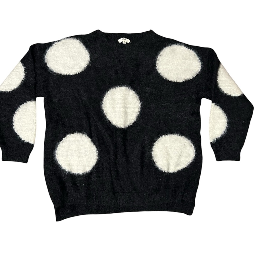 Easel Los Angeles Fuzzy Cozy Polka Dot Sweater Black and White Size Medium